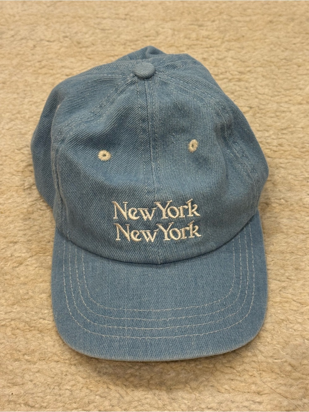 New York Embroidered Denim Baseball Cap - Blue